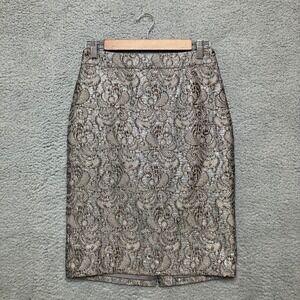 Ann Taylor Pencil Skirt 2 Mohair Wool Blend Silver Metallic Shiny Brocade Office